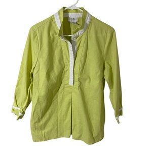 Neiman Marcus Exclusive Linen Blend Snap Button Tunic Size Large‎ Lime Green EUC